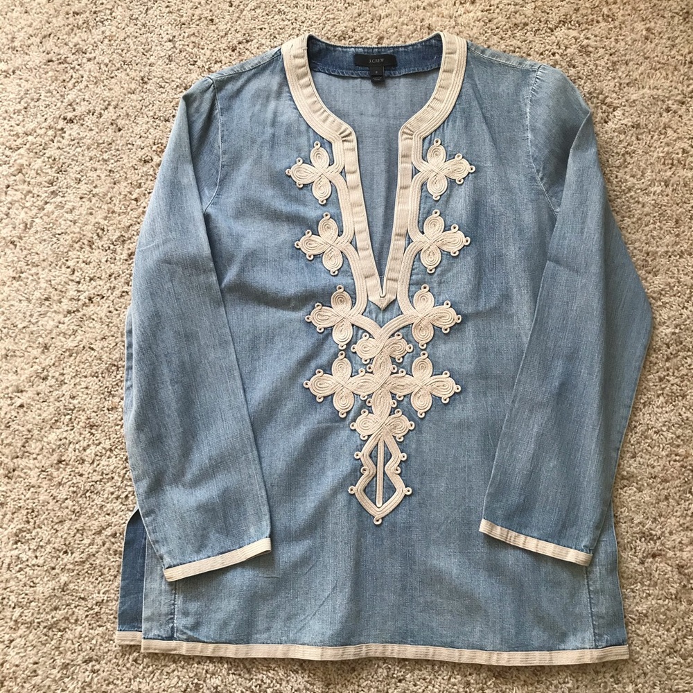J Crew Embroidered Chambray Tunic